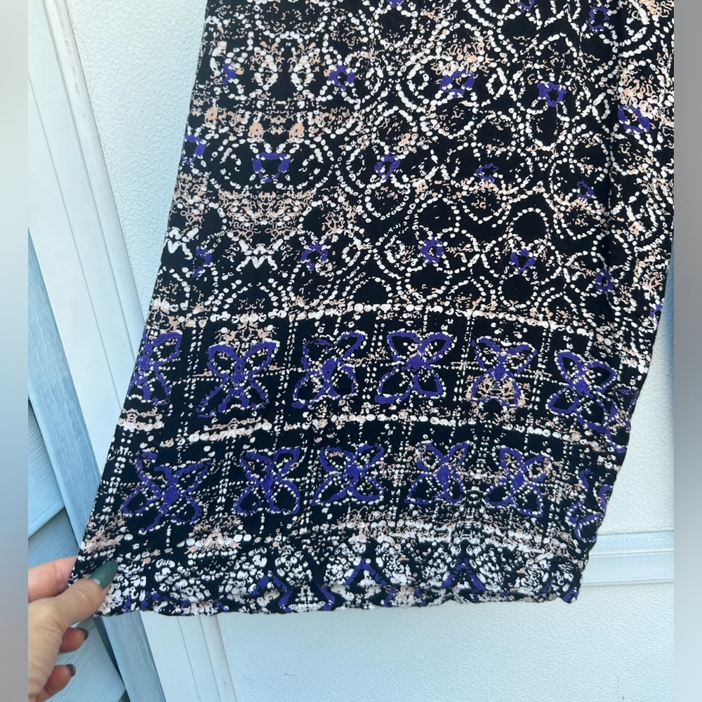 Angie Palazzo Pants Women L Pull On Wide Leg Baggie Boho Hippie Black Multi - Picture 6 of 9
